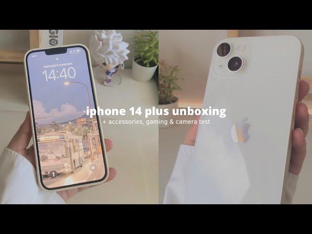 iPhone 14 plus (starlight) unboxing  | #aesthetic accessories + camera & genshin test | #asmr 