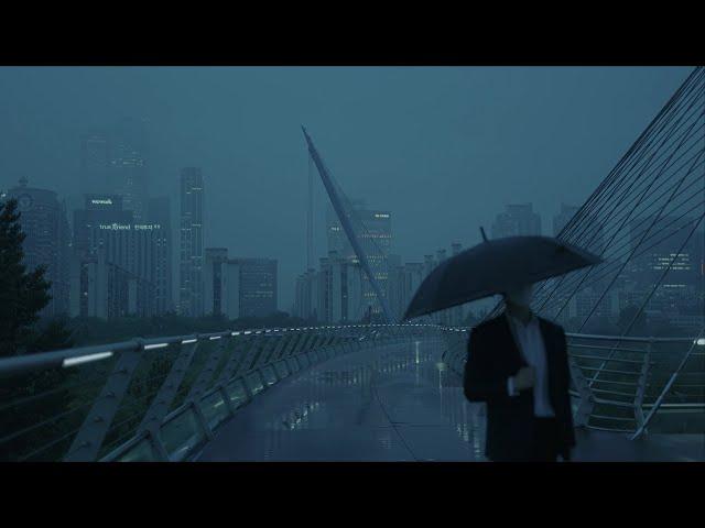 4K SEOUL WALK - Rainy Yeouido Evening / Ambience sound ASMR / Cyberpunk / Cinematic