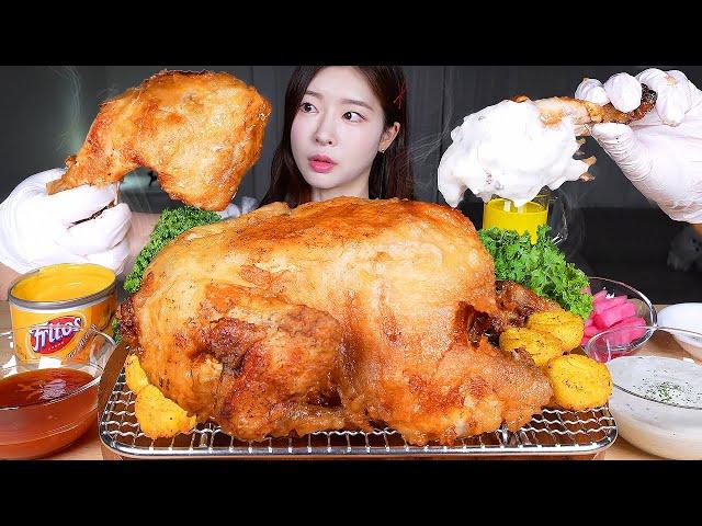 ASMR MUKBANG | Super Crispy Whole Fried Chicken Cream, Chili, Cheese Sauce! Homemade Chicken Recipe