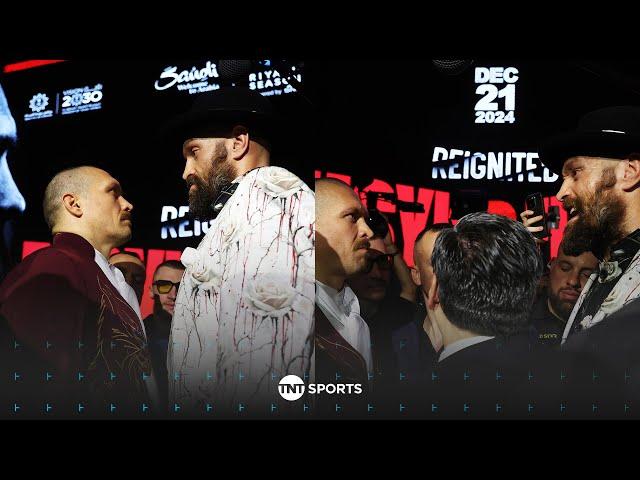 FIERY FACE-OFF!  Usyk and Fury refuse to look away from each other for 10 MINUTES!  #UsykFury2 