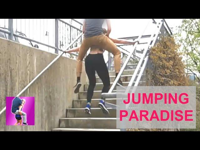 Lift and carry: Jumping upstairs & down the road (Piggyback Girls - Vanessa 21)