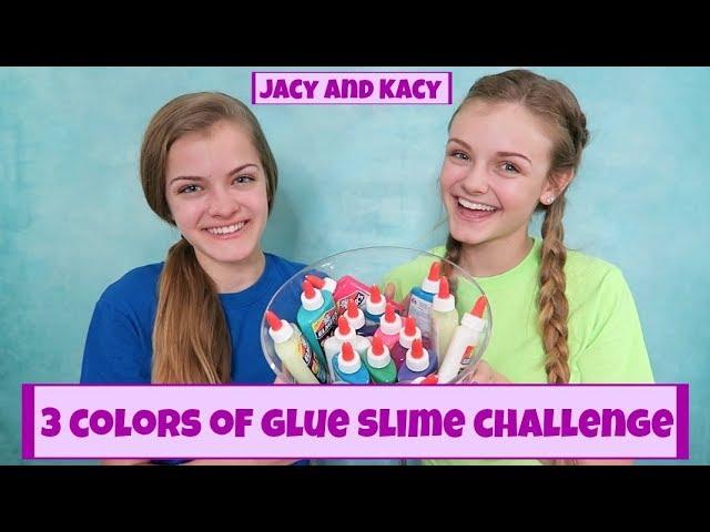 3 Colors of Glue Slime Challenge ~ Jacy and Kacy