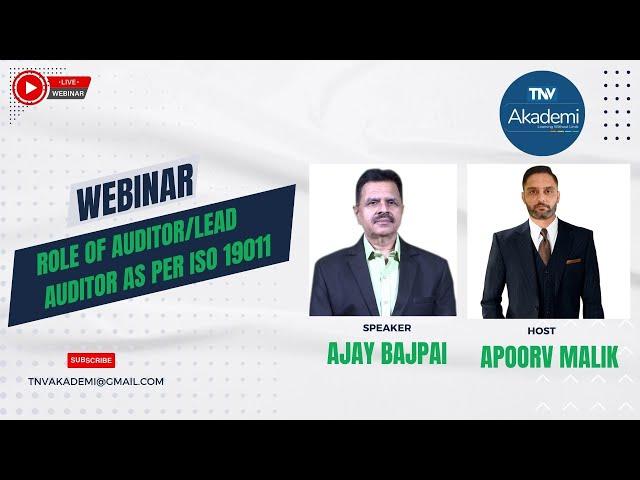 WEBINAR ON ROLE OF AUDITOR  LEAD AUDITOR AS PER ISO 19011