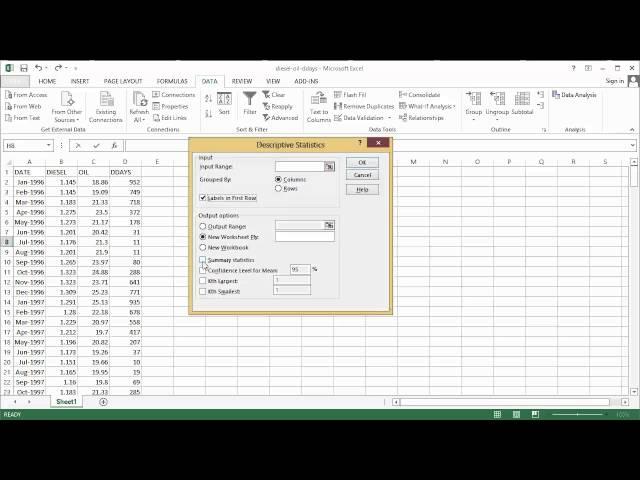 How to Obtain Descriptive Statistics (Excel 2013)