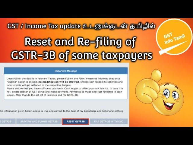 Reset and Re-filing of GSTR-3B of some taxpayers