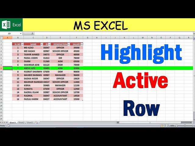 VBA Code For Highlight Active Row in Excel