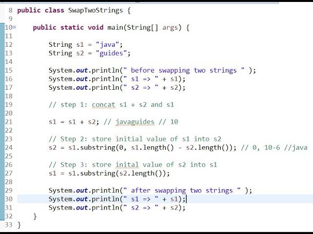 Java Program to Swap Two Strings Without Using Third Variable