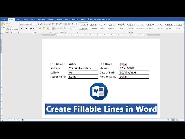 How to Create a Fillable Field with Underline in Your Word Document || Ms Word Hindi Tutorial