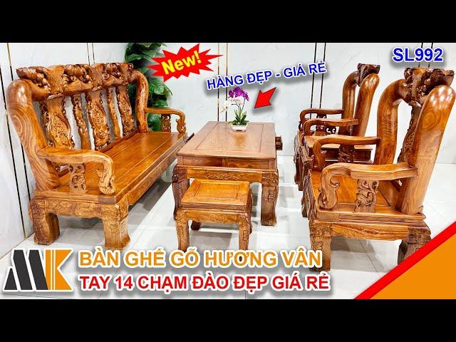 Bàn Ghế Gỗ Hương Vân Tay 14 Chạm Đào - SL992 | Minh Khôi