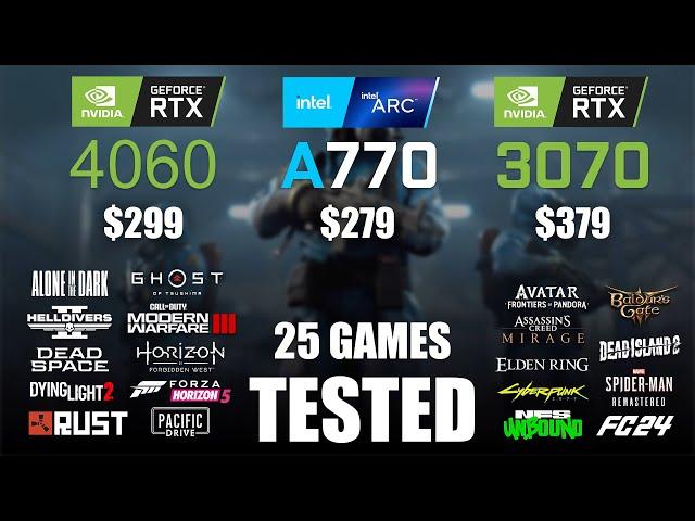 RTX 4060 8GB vs ARC A770 16GB vs RTX 3070 8GB | R9 - 7950X3D | 1080p - 25 Games Tested