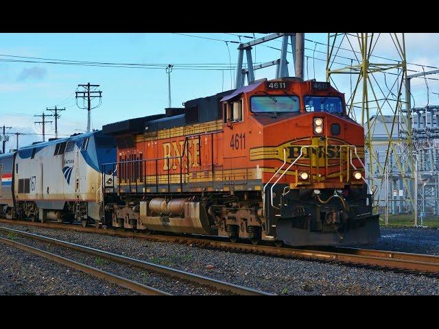 Freight Engines Pull Amtrak Trains