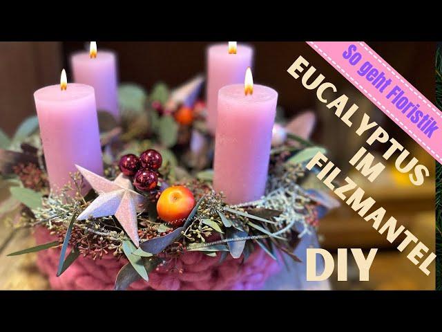 Adventskranz DIY-Anleitung: Eucalyptus im kuscheligen Wollstrick mit Sternenglanz WIEDERVERWENDBAR