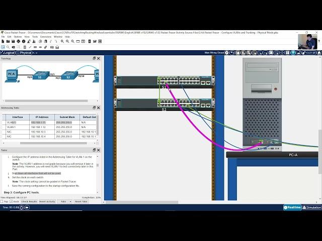 3.4.6 Packet Tracer - Configure VLANs and Trunking - Physical Mode