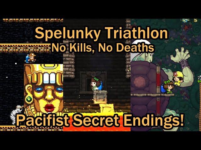 All 3 Spelunky SECRET ENDINGS with NO ENEMIES KILLED!?