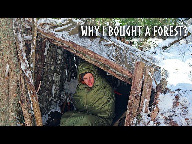 DEEP SNOW Camping in my Very Own Forest! Building a Shelter in Winter