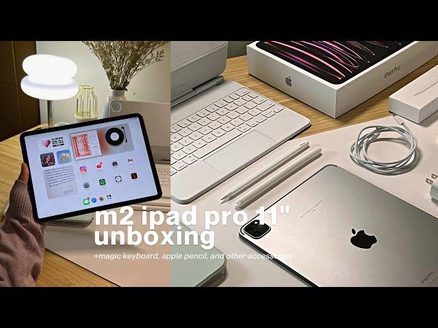 m2 ipad pro 11" unboxing [512GB space grey]  magic keyboard, apple pencil 2, minimalist homescreen