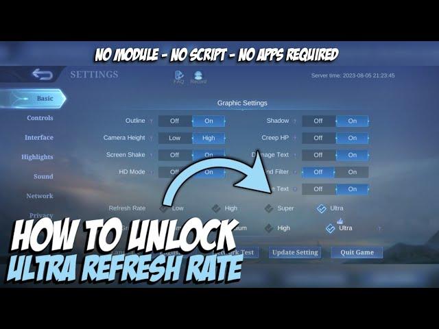 How to Unlock Ultra Refresh Rate/Graphics in Mobile Legends (Permanent) - MLBB Tutorial