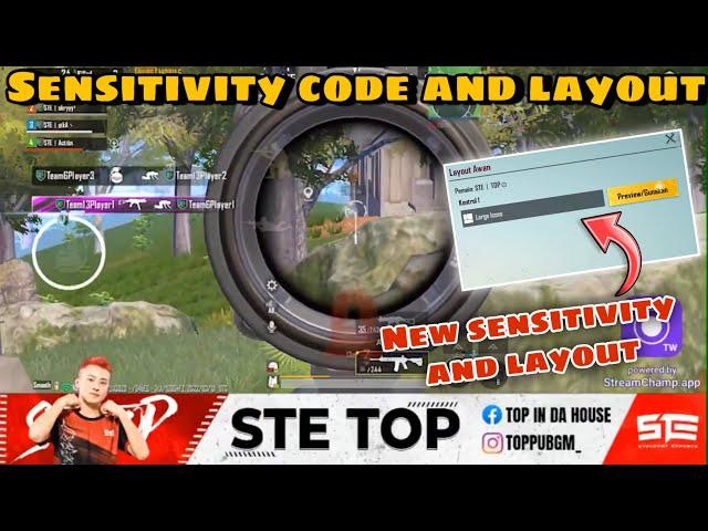 STE TOP SENSITIVITY CODE AND STE TOP CONTROL LAYOUT CODE | SENSITIVITY PUBG MOBILE + LAYOUT