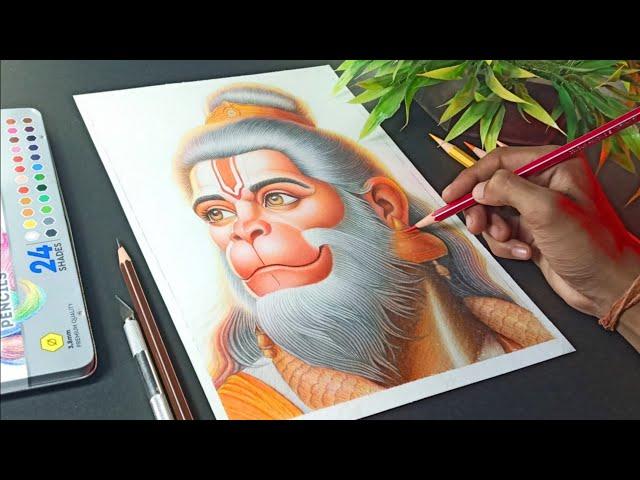 Lord Hanuman Drawing with Colour pencil | Hanuman ji drawing | Easy step by step