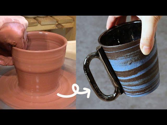 Making Neriage Mug with Unique Handle – Entire Process of Marbled Pottery