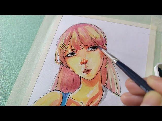 ️Anime girl watercolor painting *muted/no sound | 𝐒𝐩𝐞𝐞𝐝𝐩𝐚𝐢𝐧𝐭  | Aztara