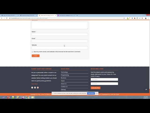 How to load data on page scroll from mysql database using jquery ajax php