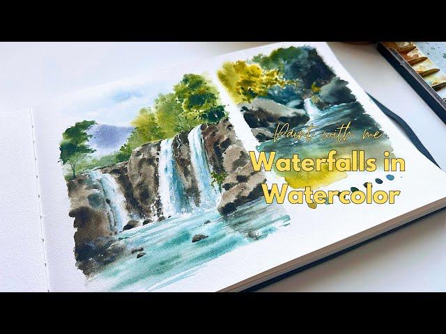 How to paint waterfalls | Watercolor tutorial | Sketchbook painting