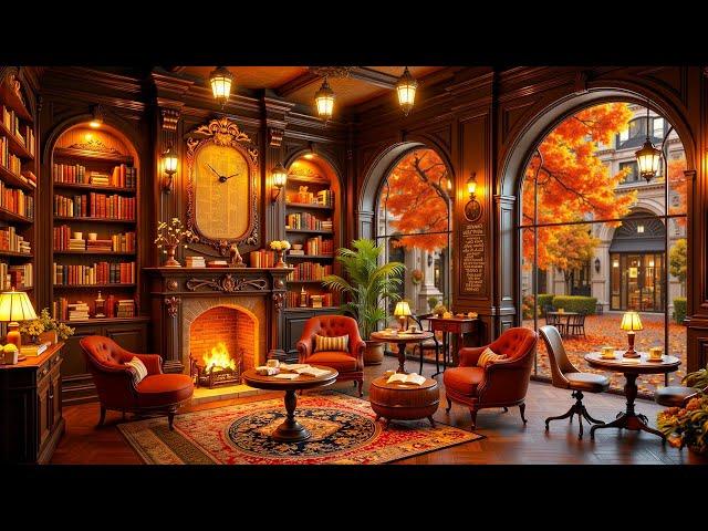 Smooth Jazz Instrumental Music at Coffee Shop with Cozy Crackling Fireplace ~ Jazz Relaxing Music