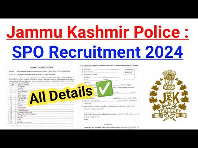 JKP SPO  Recruitment 2024 - Fresh Update //  10th Pass Vacancy  Jammu kashmir Police Jobs #jkp