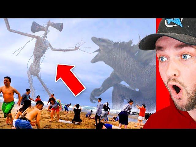 Reacting to SIREN HEAD vs GODZILLA! (IN REAL LIFE)