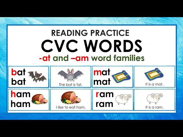 CVC Reading Practice | CVC Words | Short Vowel 'a' sound | CVC sentences | -at and -am