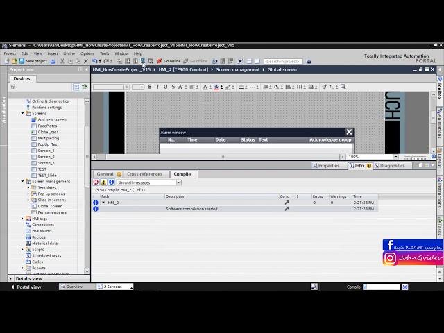 Siemens TIA Portal HMI tutorial - How to create, use and work with Global screen