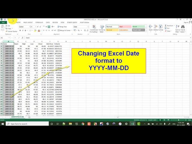 Changing Date Format Permanently in Excel to YYYY MM DD