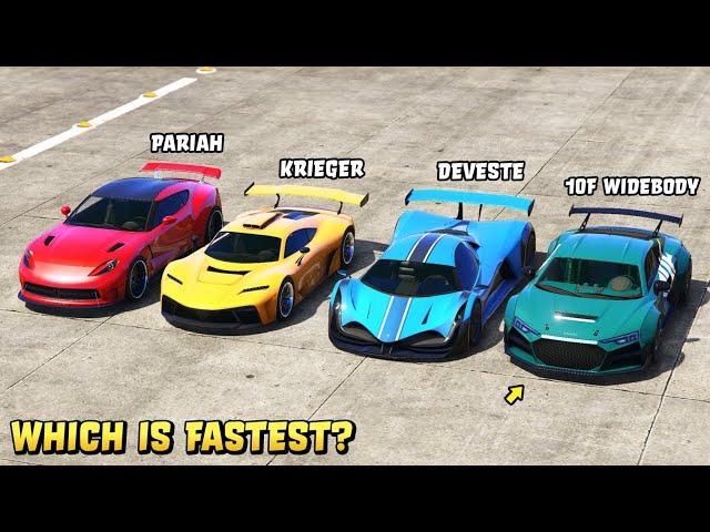 GTA 5 - OBEY 10F WIDEBODY vs PARIAH vs DEVESTE EIGHT vs KRIEGER - Which is Fastest?