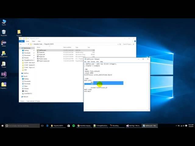 MASM + Microsoft Visual Studio 2015 + Windows 10 + First MASM Project + Kip Irvine Libraries