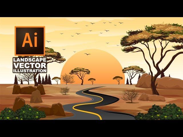 Landscape Vector Illustration | Adobe illustrator Tutorials | Speed art