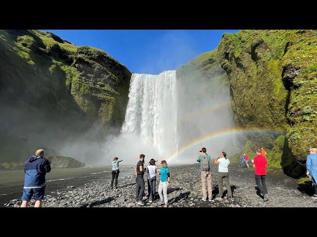 SKÓGAFOSS WATERFALL WITH DOUBLE RAINBOW!: ICELAND (4K)