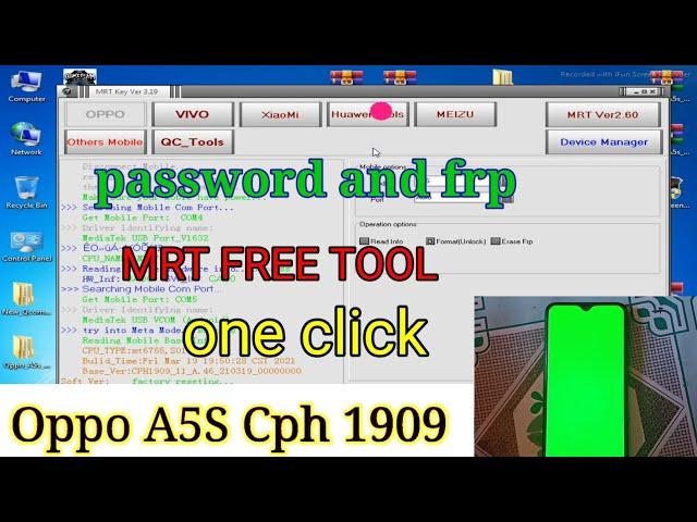 Oppo A5s Cph 1909  Password Unlock  Free Tool Mrt