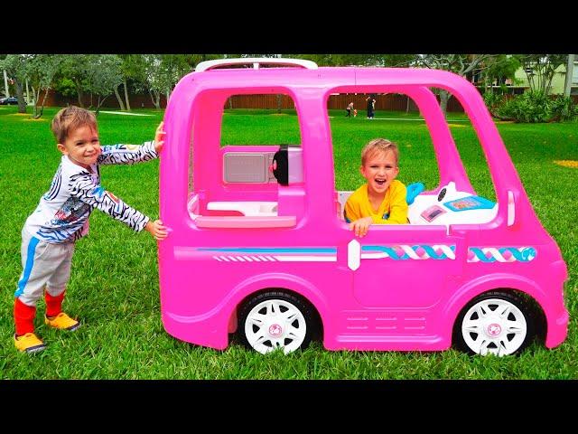 Vlad and Niki ride on Barbie Car to camping- Funny stories for kids