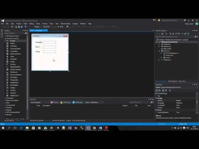 Windows Forms Application Tutorial in Visual Studio 2015