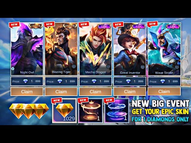 NEW BIG EVENT 2024! GET YOUR EPIC SKIN AND EPIC RECALLS FOR ONLY 1 DIAMONDS! | MOBILE LEGENDS 2024