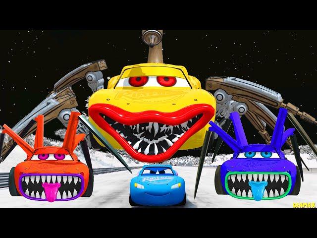 Live Epic Escape From Lightning McQueen Eater Monsters | McQueen VS Lightning McQueen | BeamNGDrive1