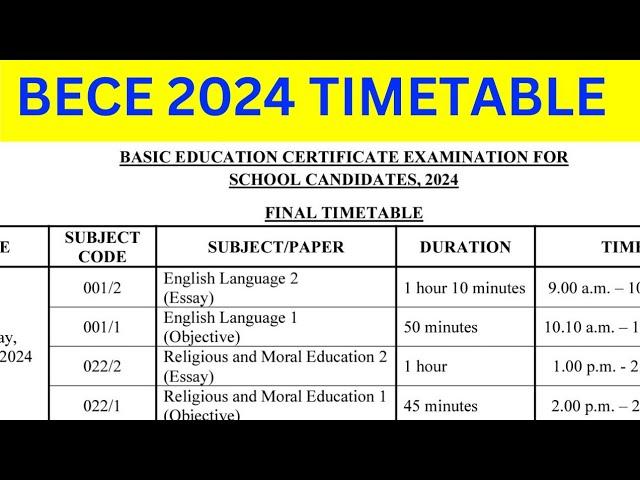 The 2024 BECE Timetable, WAEC