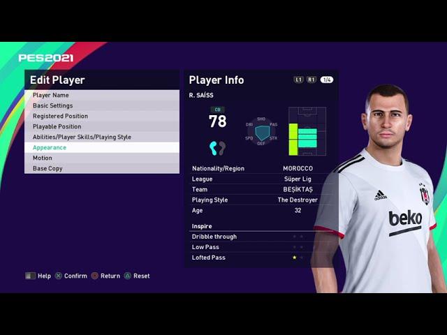 Roman saiss face e football pes 2021  besiktas