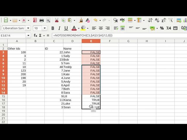 Formula To Check if a Cell Value Exists in Another Column (Excel, Libre Office Calc, Google Sheet)