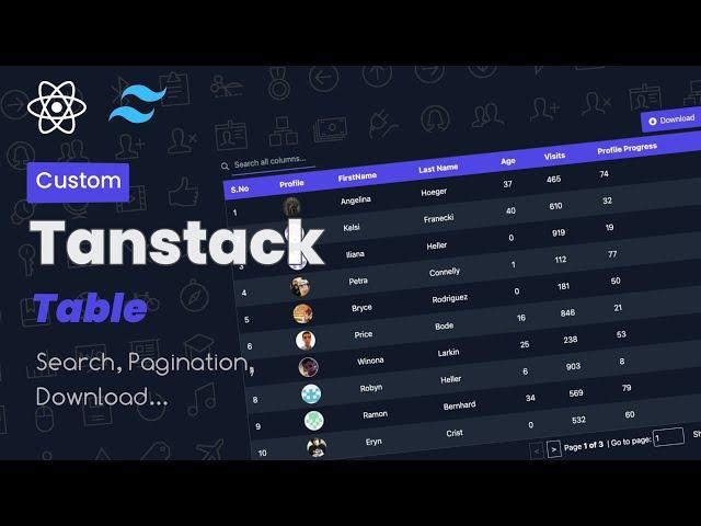 Tanstack Table Design Using React js and tailwind css search, pagination, download option | #reactjs