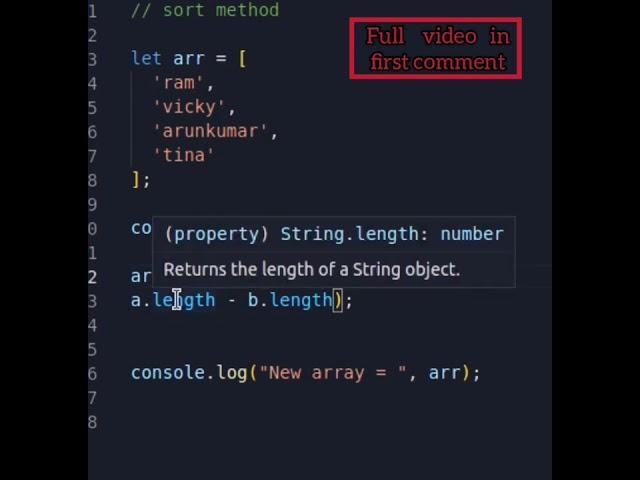 Sort array elements based on length in javascript #shorts #sort