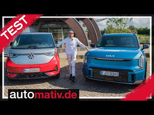 6-Sitzer im Vergleich: VW ID. Buzz GTX LWB vs. Kia EV9 GT-Line - Preise, Qualität, Innenraum