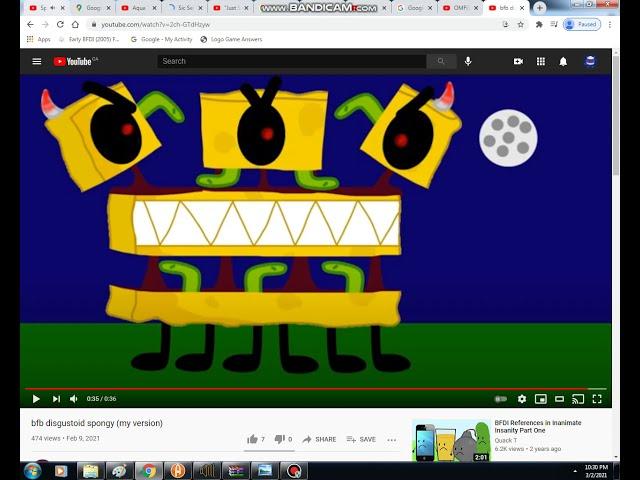 Entree Gets Scared When He Sees ld bfb production's Version Of Monster Spongy