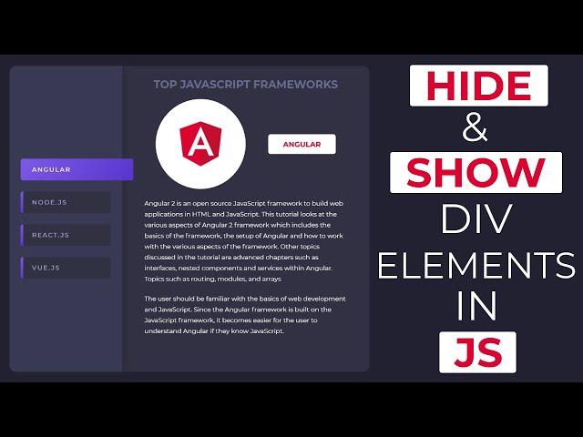 Hide and Show div elements using Javascript -- Tabs in Javascript -- CSS Tabs